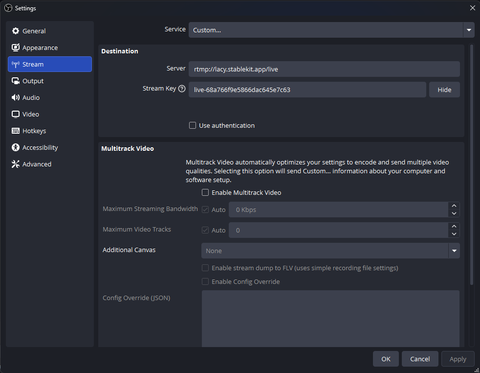 Configure RTMP in OBS